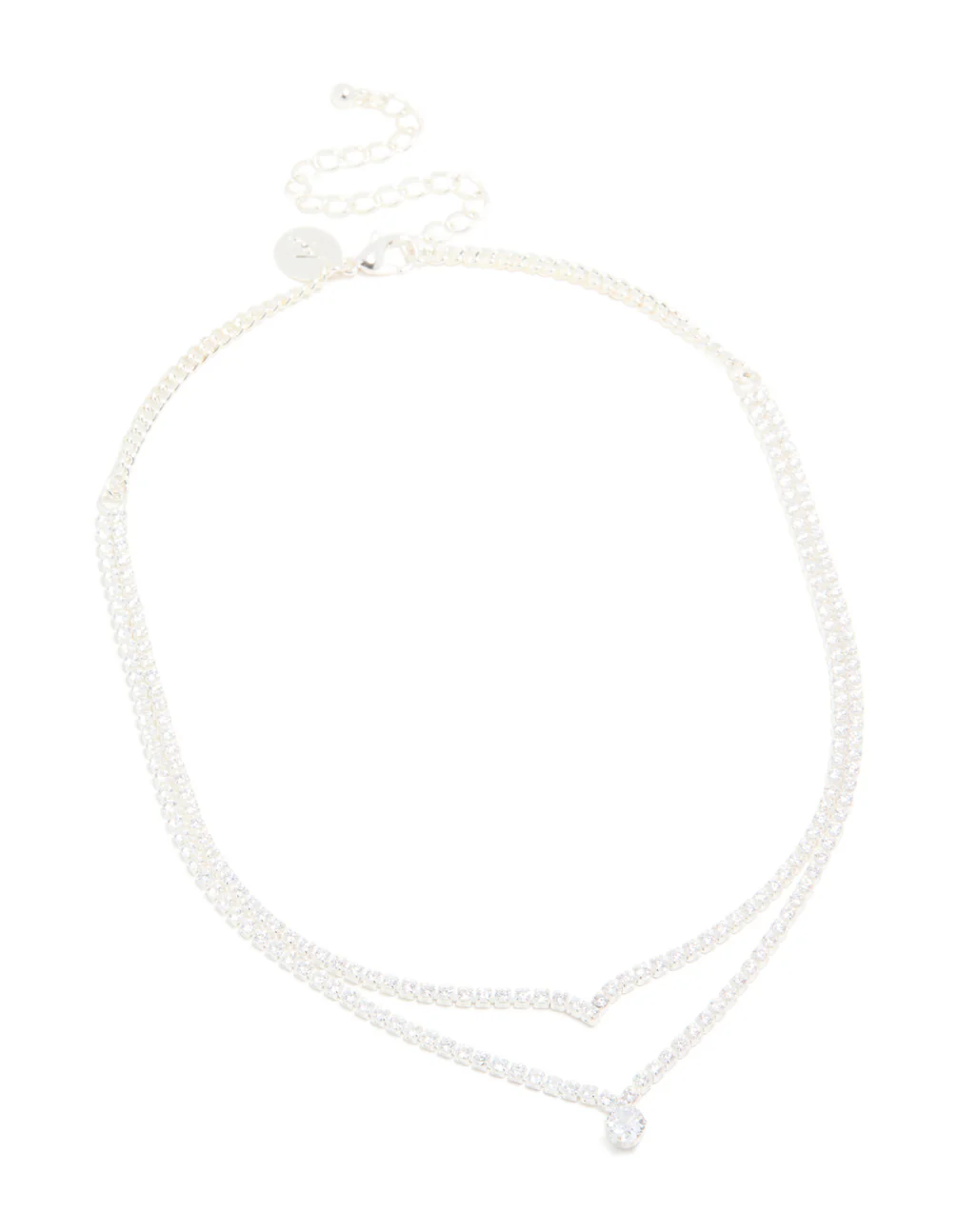 Silver Plated Cubic Zirconia Cup Chain & Drop Pendant ayered Necklace - Image 2