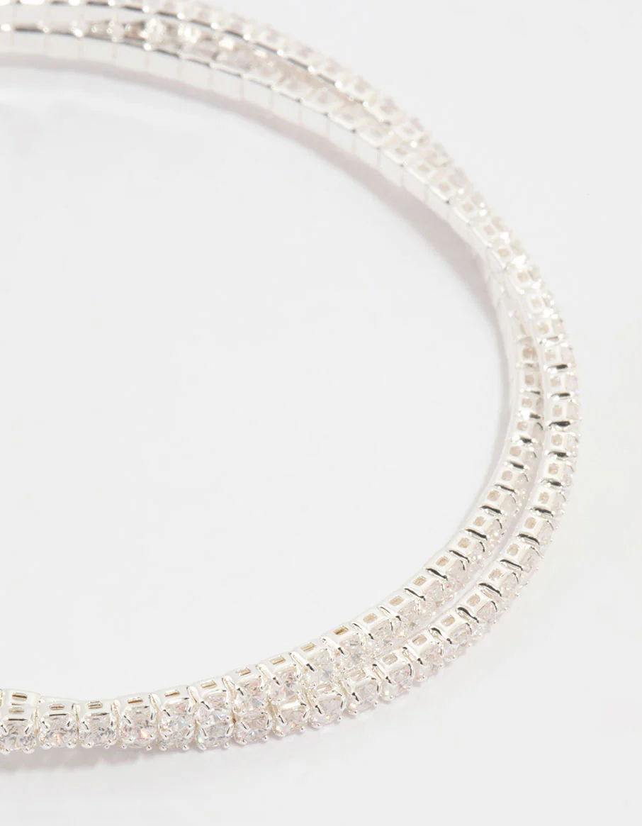 Silver Plated Cubic Zirconia Cup Chain Wrist Cuff - Image 2
