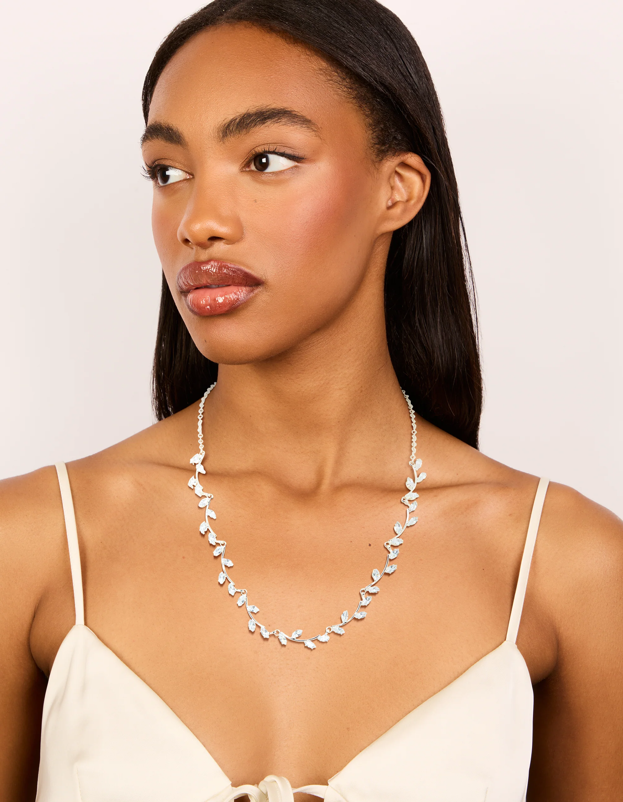 Silver Plated Cubic Zirconia Floral Vine Necklace - Image 3