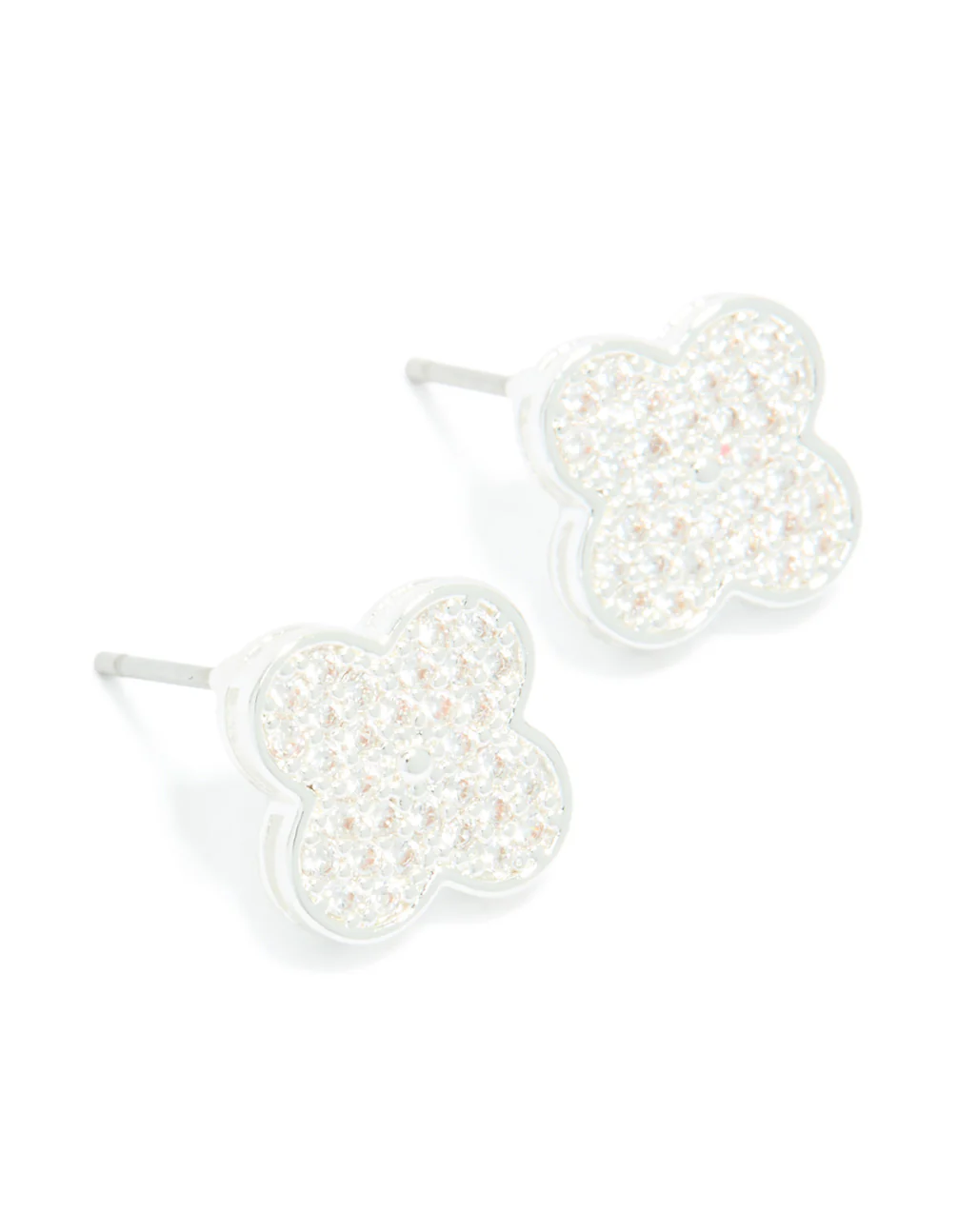 Silver Plated Cubic Zirconia Flower Detail Small Stud Earrings - Image 2