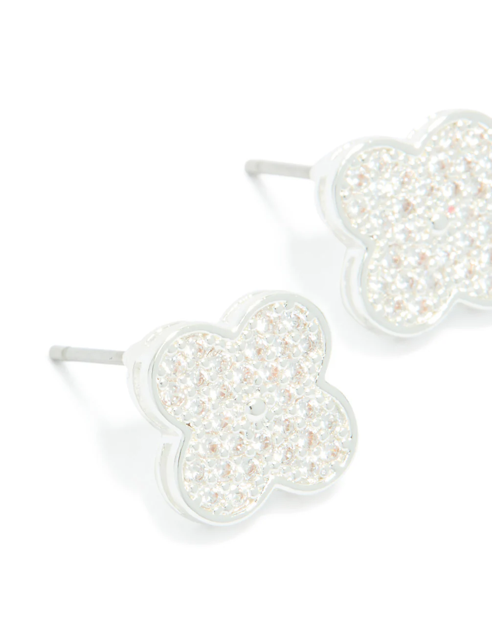 Silver Plated Cubic Zirconia Flower Detail Small Stud Earrings - Image 4