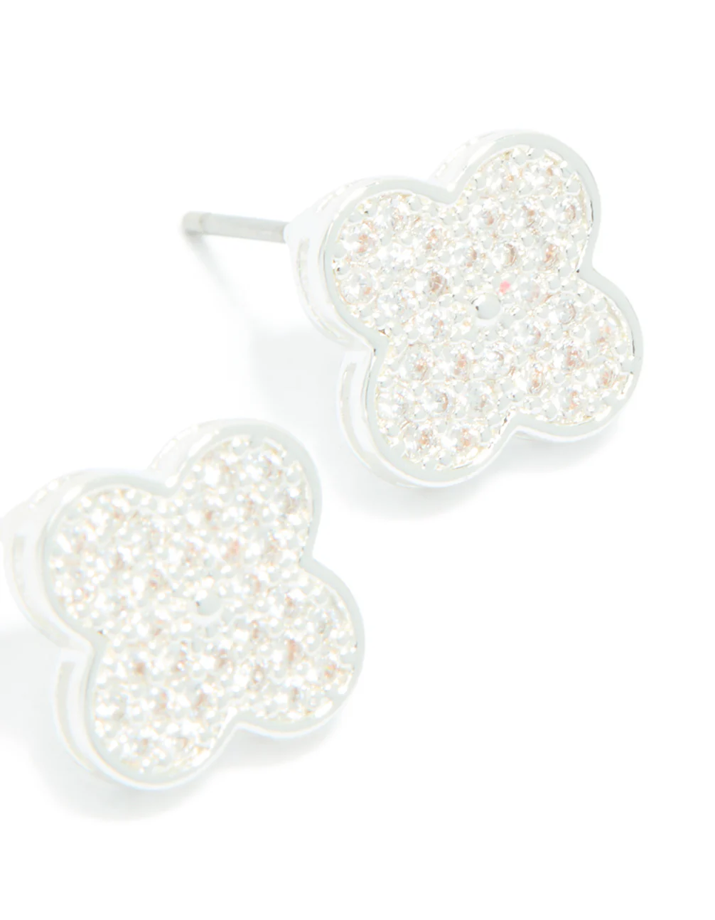 Silver Plated Cubic Zirconia Flower Detail Small Stud Earrings - Image 5