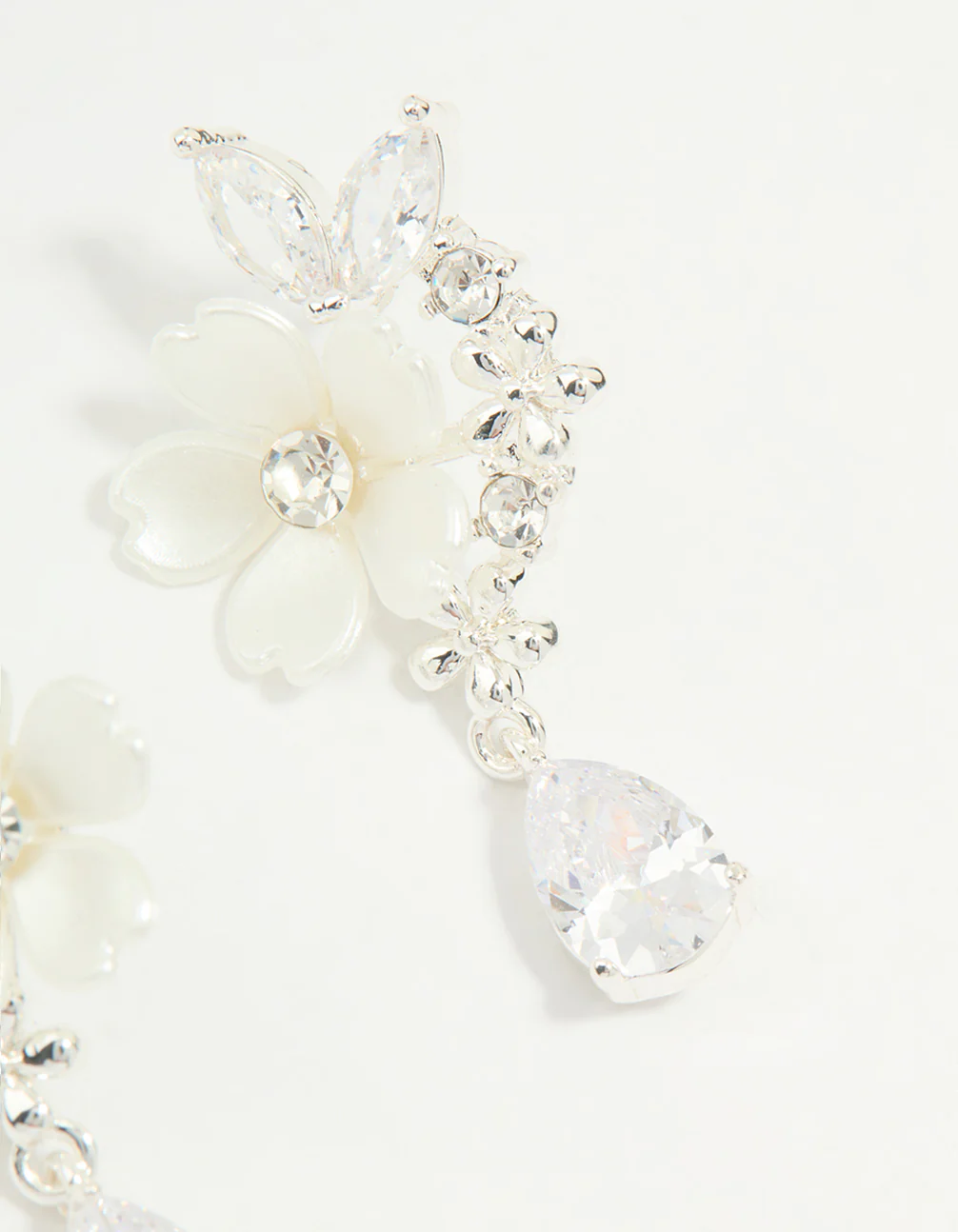 Silver Plated Cubic Zirconia Flower Drop Earrings - Image 5