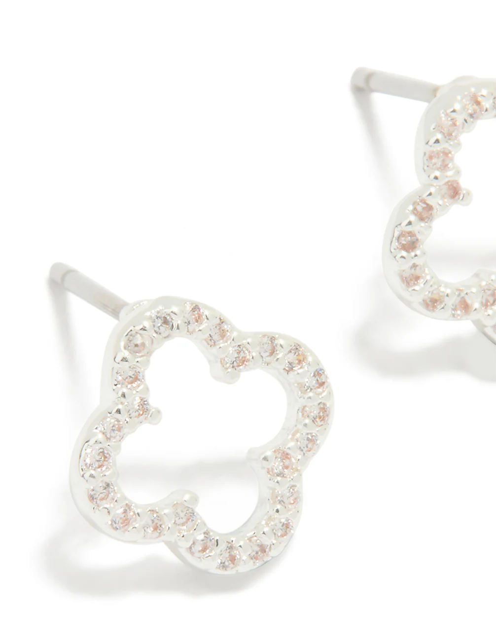 Silver Plated Cubic Zirconia Flower Outline Stud Earrings - Image 2