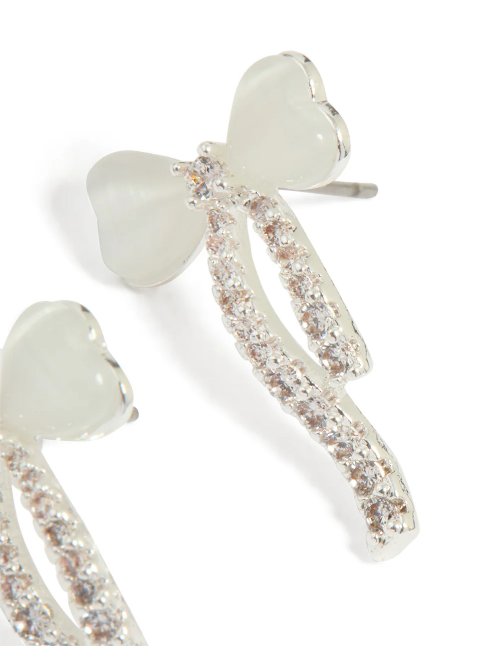 Silver Plated Cubic Zirconia Heart Bow Stud Earrings - Image 3