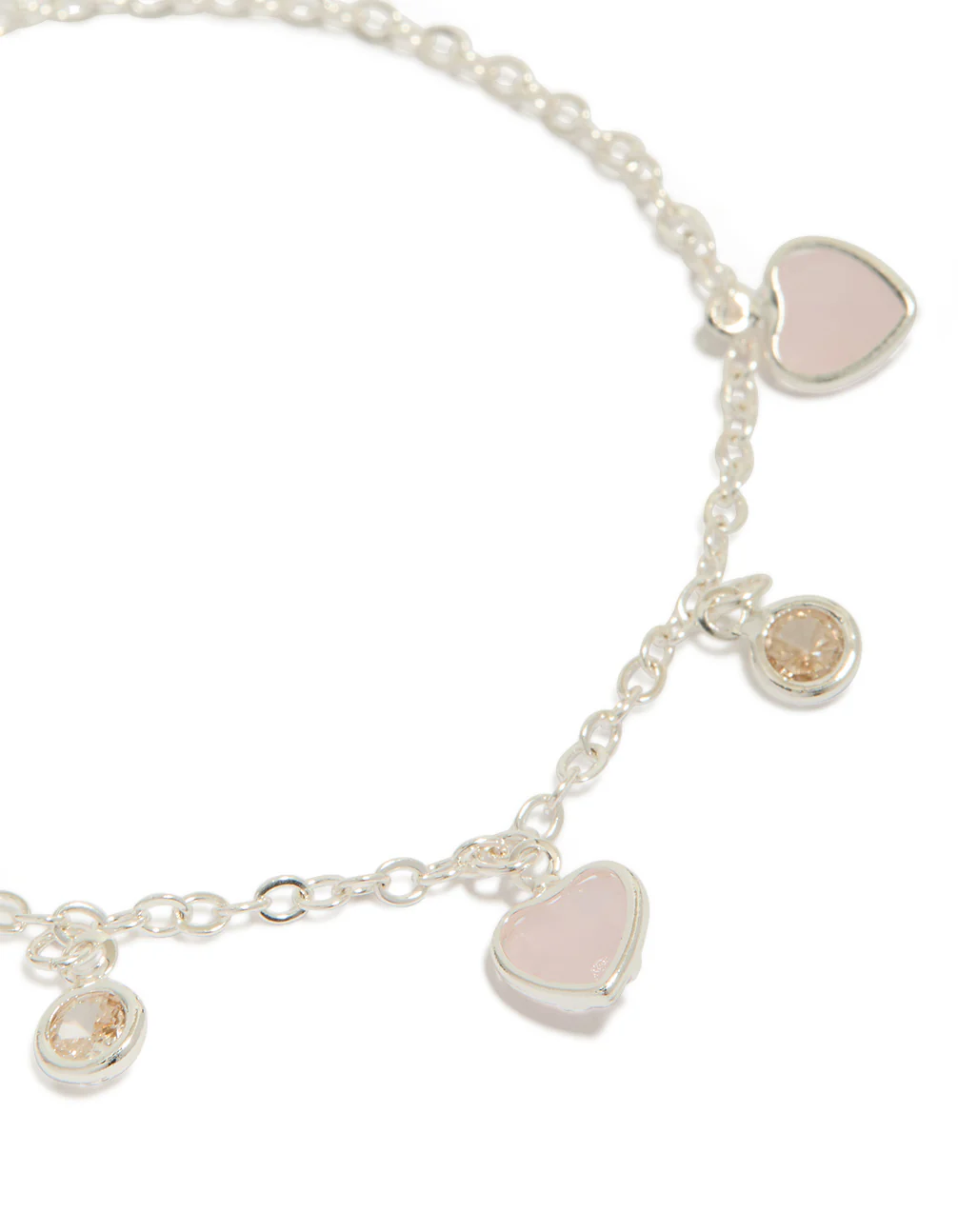 Silver Plated Cubic Zirconia Heart Charms Toggle Bracelet - Image 4