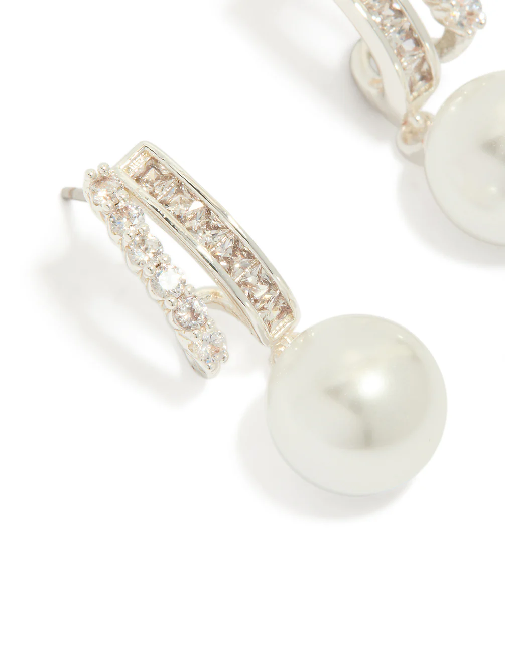 Silver Plated Cubic Zirconia Illusion Pearl Drop Earrings - Image 4