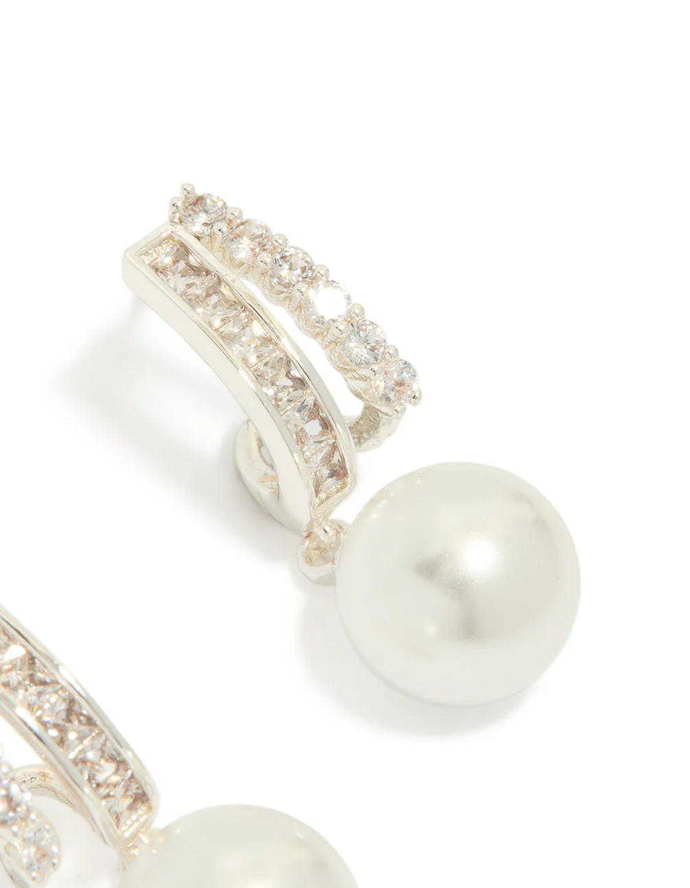 Silver Plated Cubic Zirconia Illusion Pearl Drop Earrings - Image 5