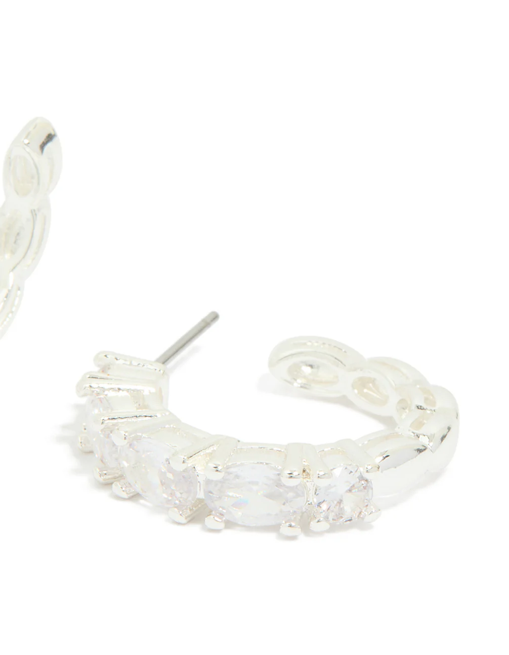 Silver Plated Cubic Zirconia Large Oval Hoop Earrings - Image 5