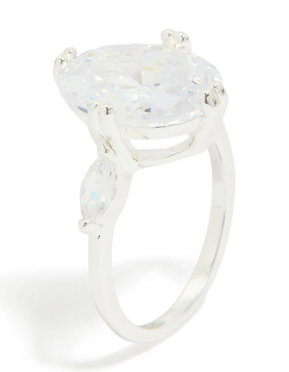 Silver Plated Cubic Zirconia Large Oval Statement Ring - Image 4