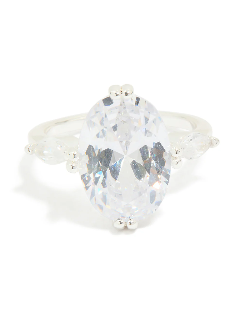 Silver Plated Cubic Zirconia Large Oval Statement Ring - Image 5