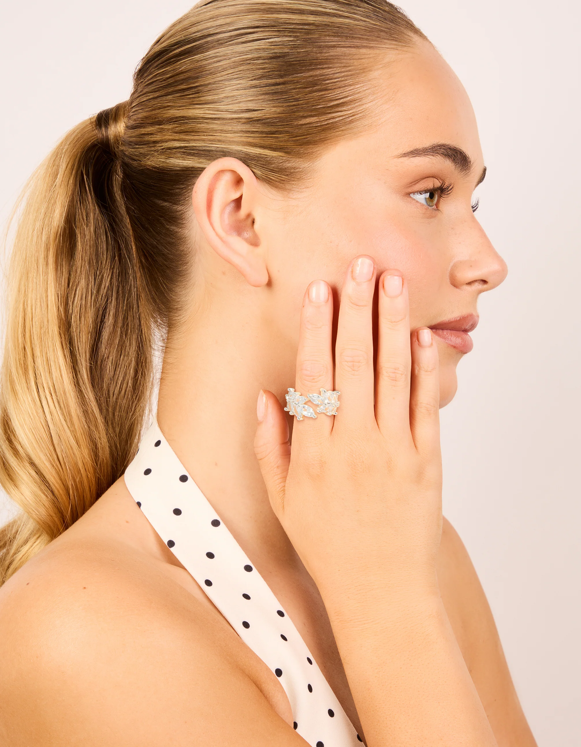 Silver Plated Cubic Zirconia Leaf Wrap Ring - Image 3