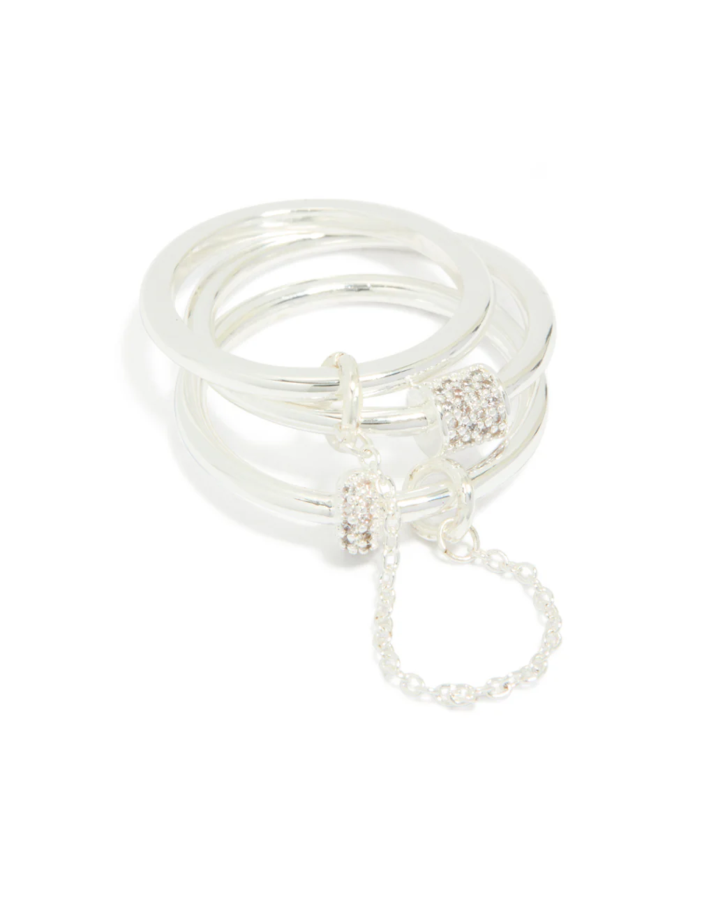 Silver Plated Cubic Zirconia Loop Linked Stacking Ring Set - Image 2