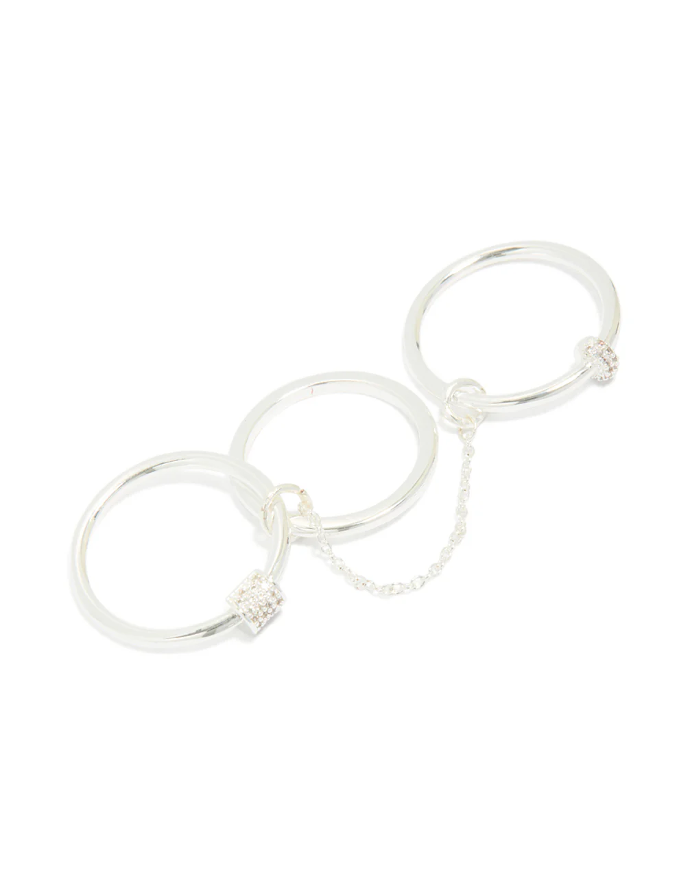 Silver Plated Cubic Zirconia Loop Linked Stacking Ring Set - Image 4