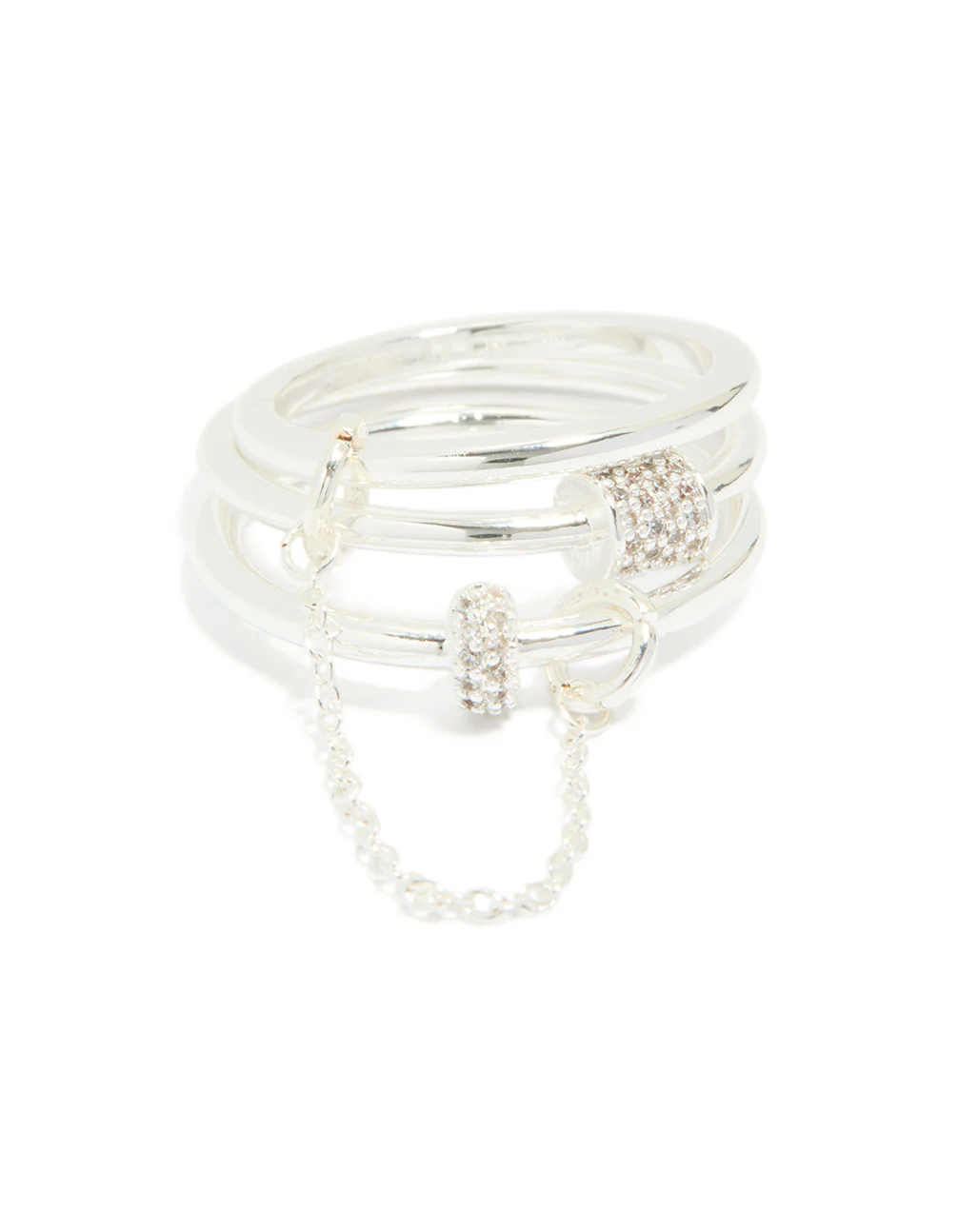 Silver Plated Cubic Zirconia Loop Linked Stacking Ring Set - Image 5