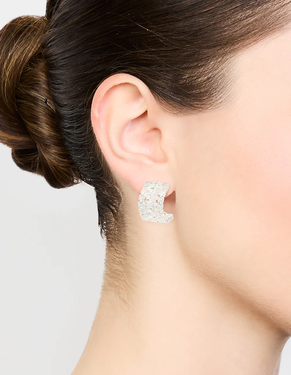 Silver Plated Cubic Zirconia Marquise Center Strap Hoop Earrings - Image 2
