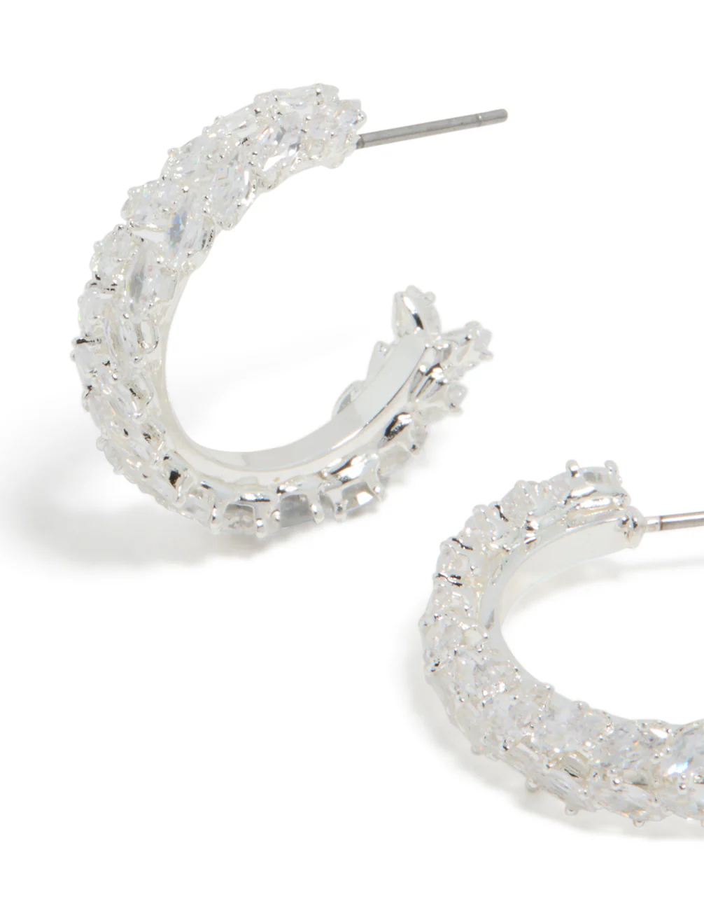 Silver Plated Cubic Zirconia Medium Leaf Hoop Earrings - Image 4