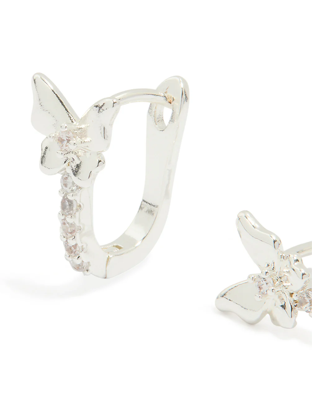 Silver Plated Cubic Zirconia Mini Butterfly Huggie Earrings - Image 2