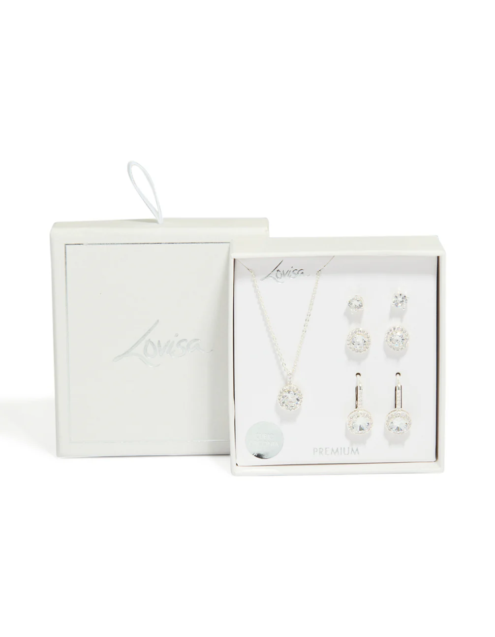 Silver Plated Cubic Zirconia Mixed Earrings & Necklace Set - Image 3