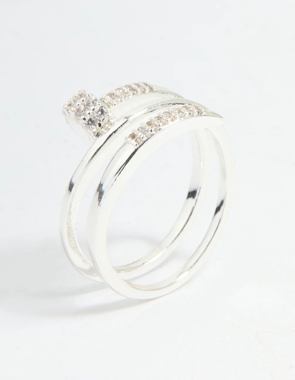 Silver Plated Cubic Zirconia Nail Wrap Ring - Image 2