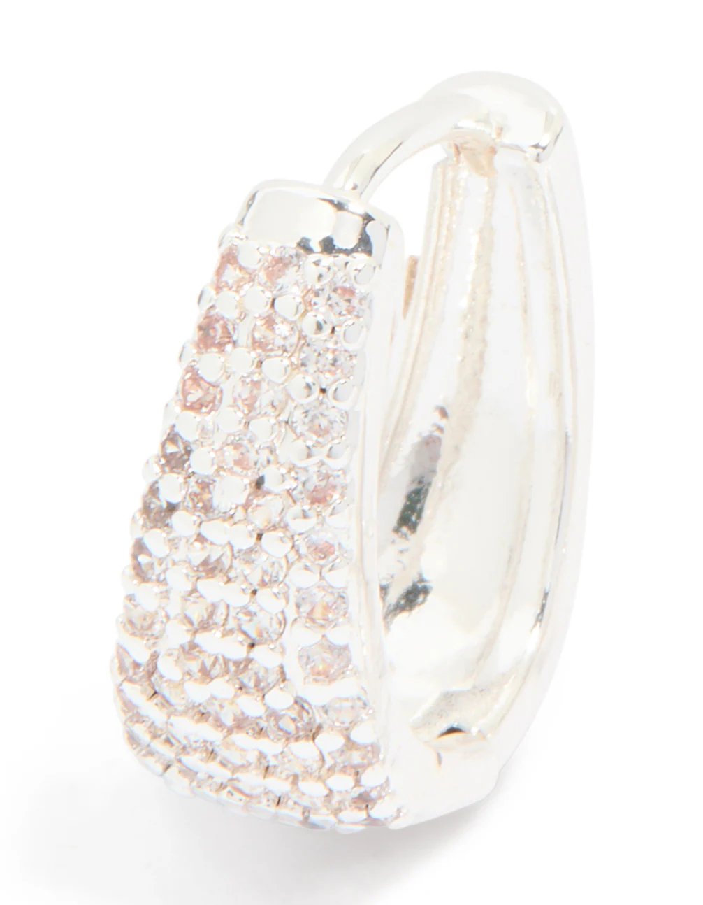 Silver Plated Cubic Zirconia Pave Classic Hoop Earrings - Image 2