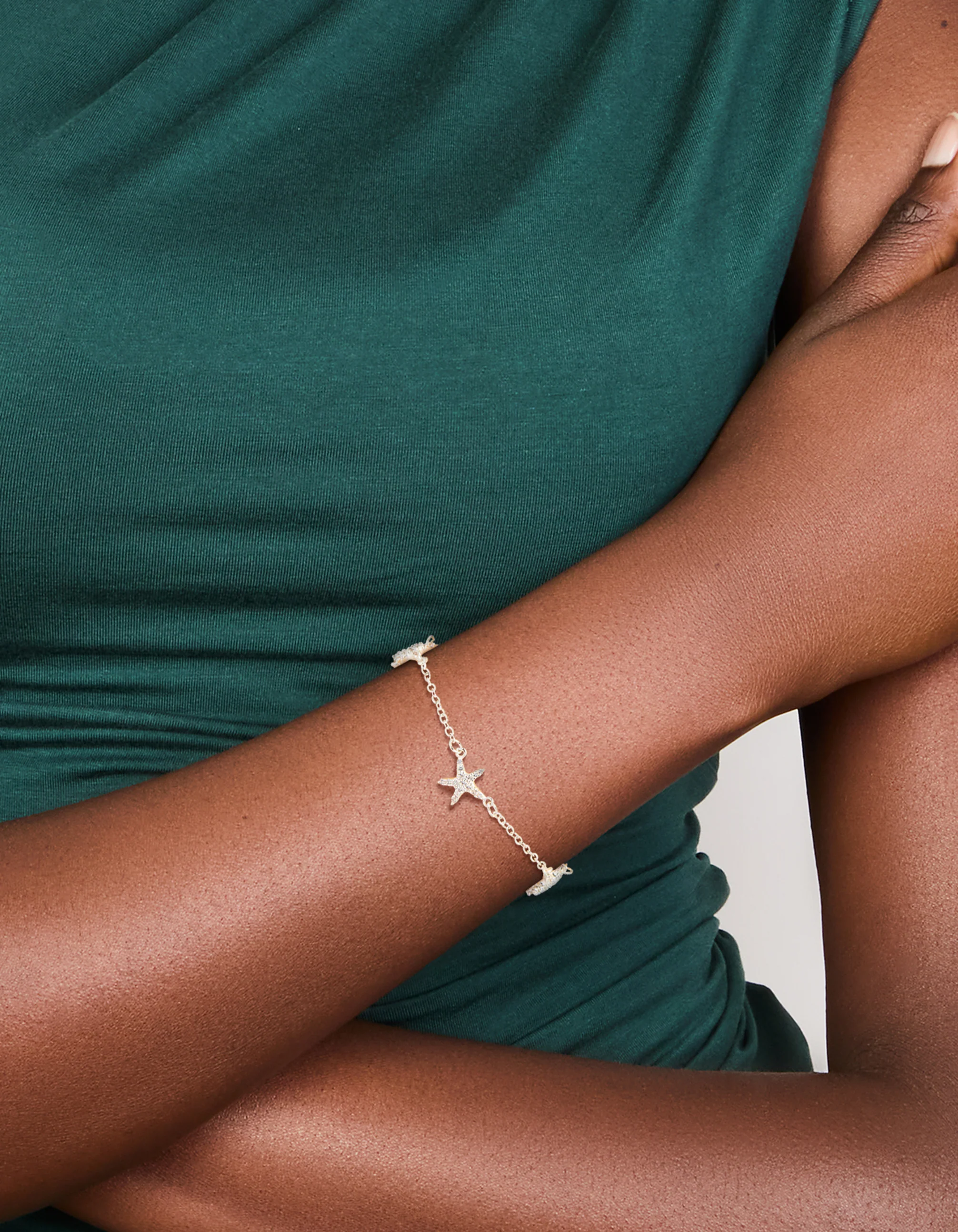 Silver Plated Cubic Zirconia Pave Starfish Charm Toggle Bracelet - Image 2