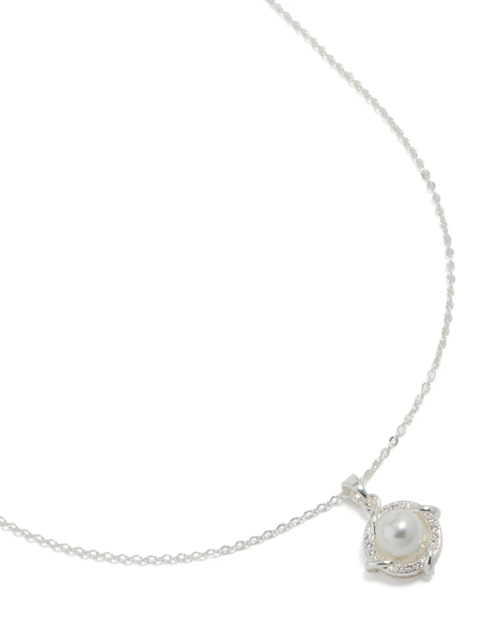 Silver Plated Cubic Zirconia Pearl Centre Pendant Necklace