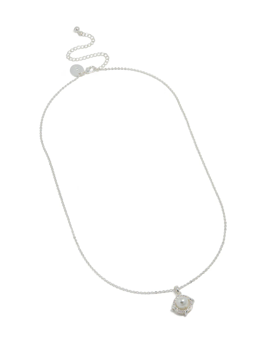 Silver Plated Cubic Zirconia Pearl Centre Pendant Necklace - Image 4