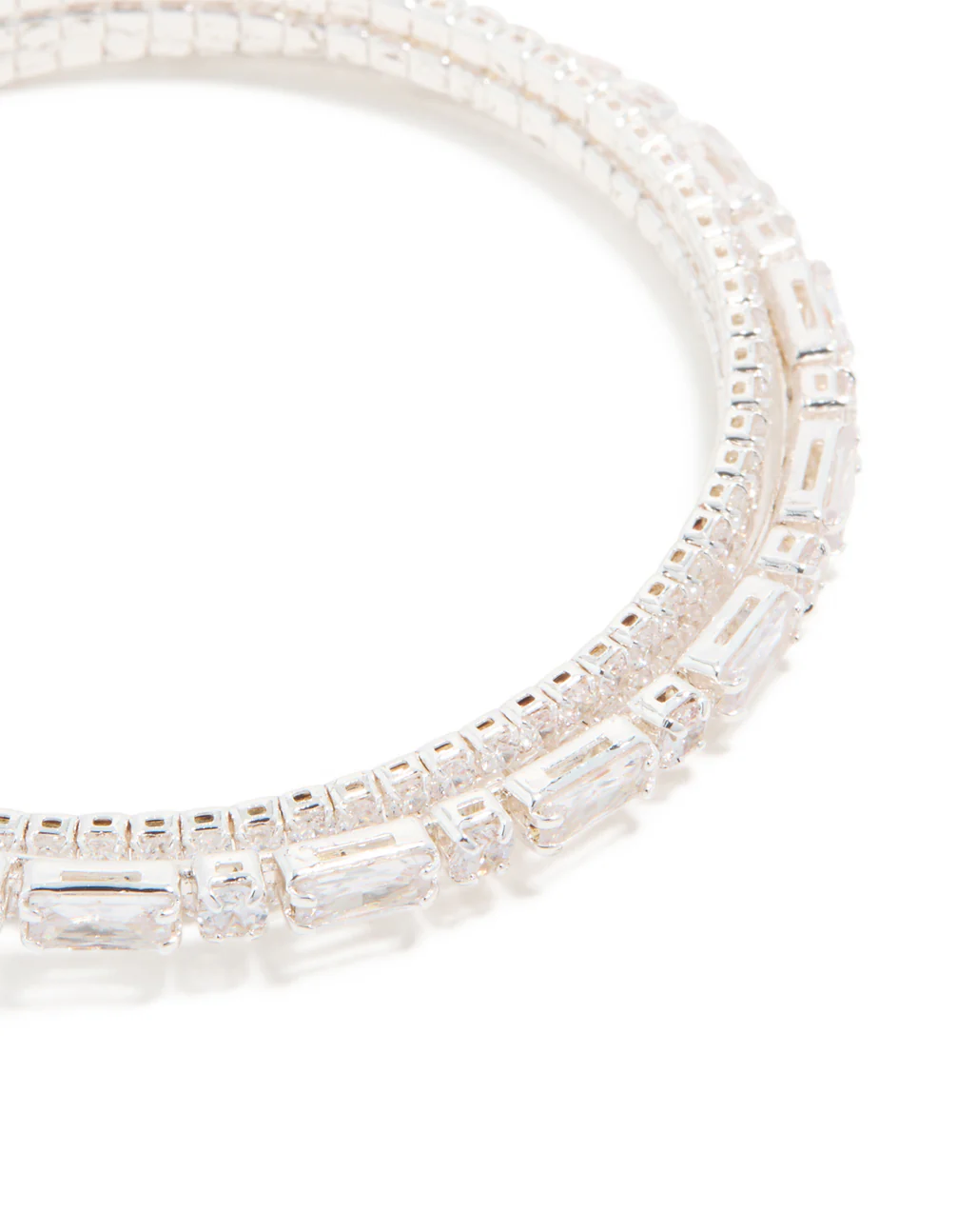 Silver Plated Cubic Zirconia Rectangle Layered Wrist Cuff - Image 4