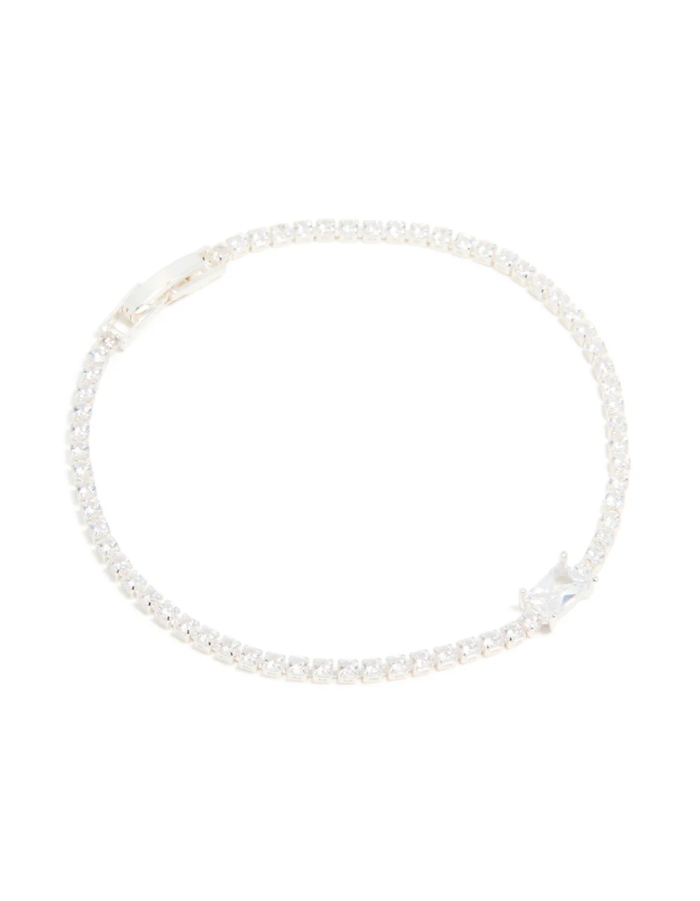 Silver Plated Cubic Zirconia Rectangular Tennis Bracelet