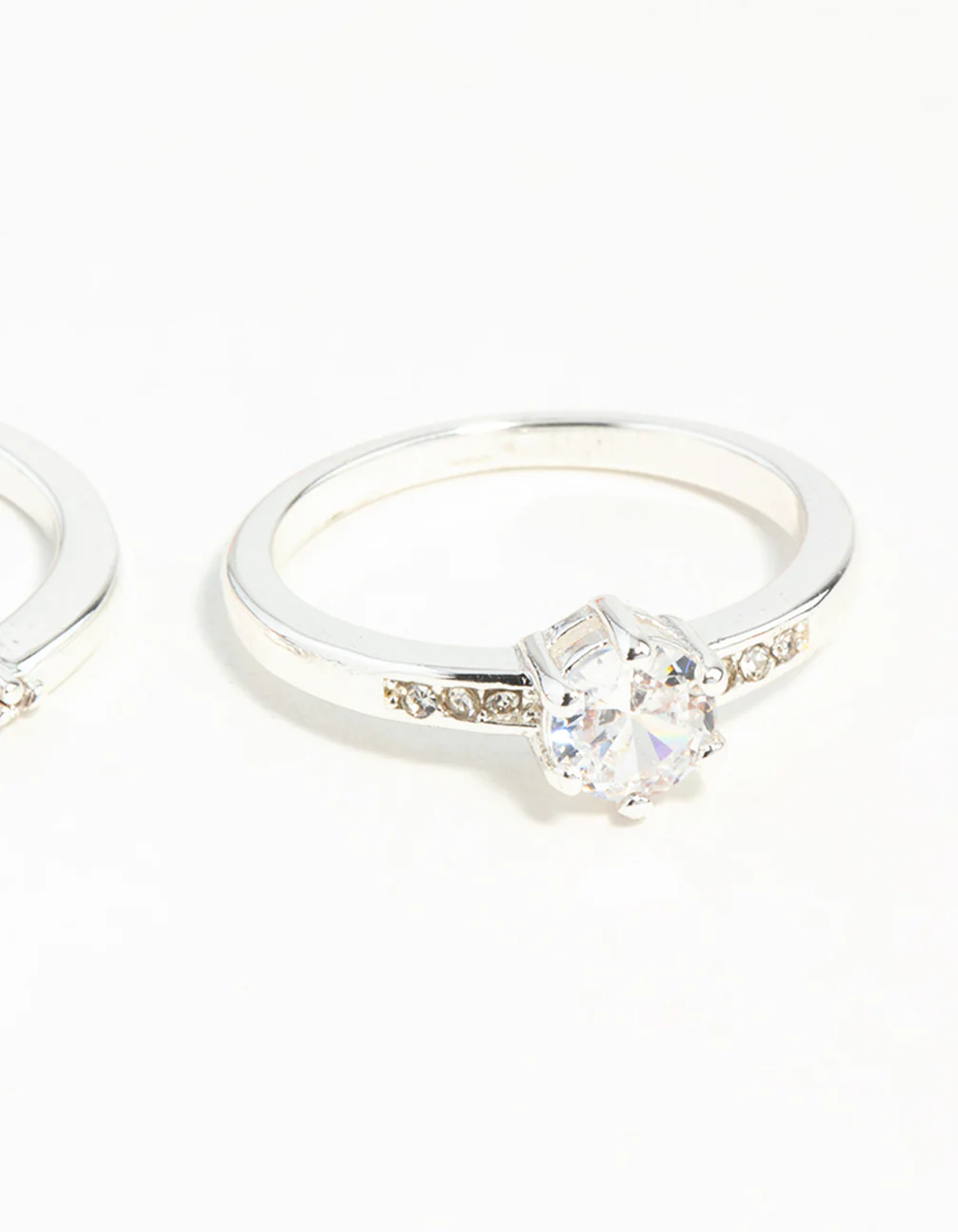 Silver Plated Round Cubic Zirconia Ring Set - Image 3