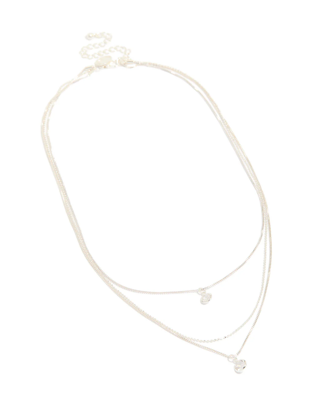 Silver Plated Cubic Zirconia Round Triple Layered Drop Necklace - Image 2