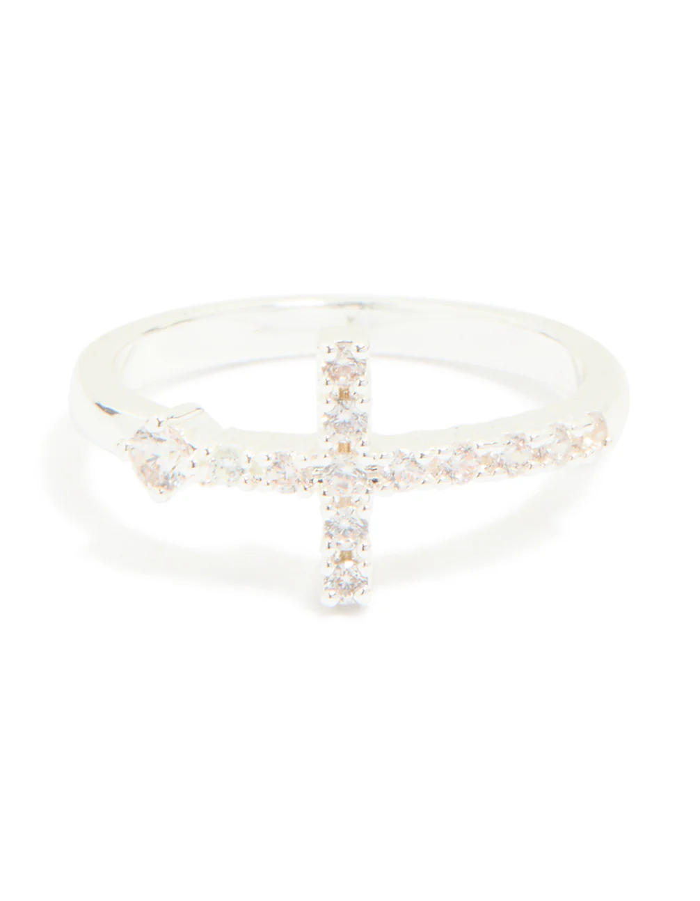 Silver Plated Cubic Zirconia Simple Side Cross Ring - Image 5