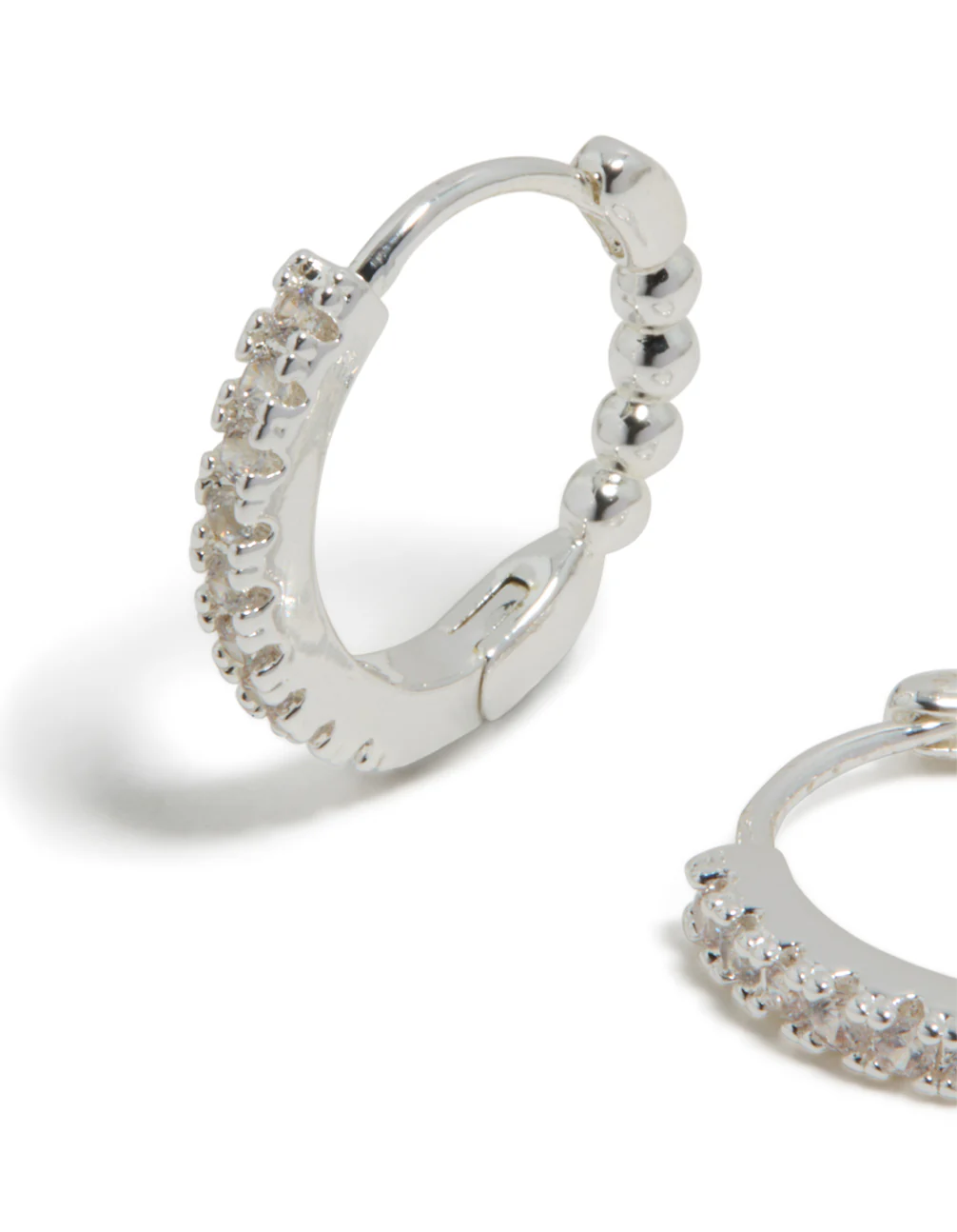 Silver Plated Cubic Zirconia Skinny Huggie Earrings - Image 4