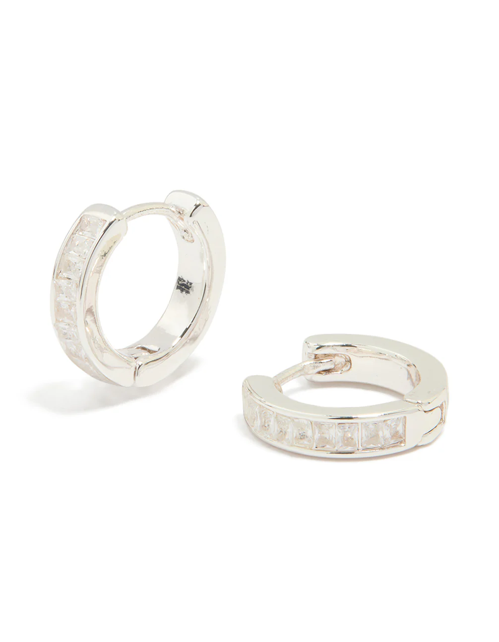 Silver Plated Cubic Zirconia Thin Pavé Hoop Earrings