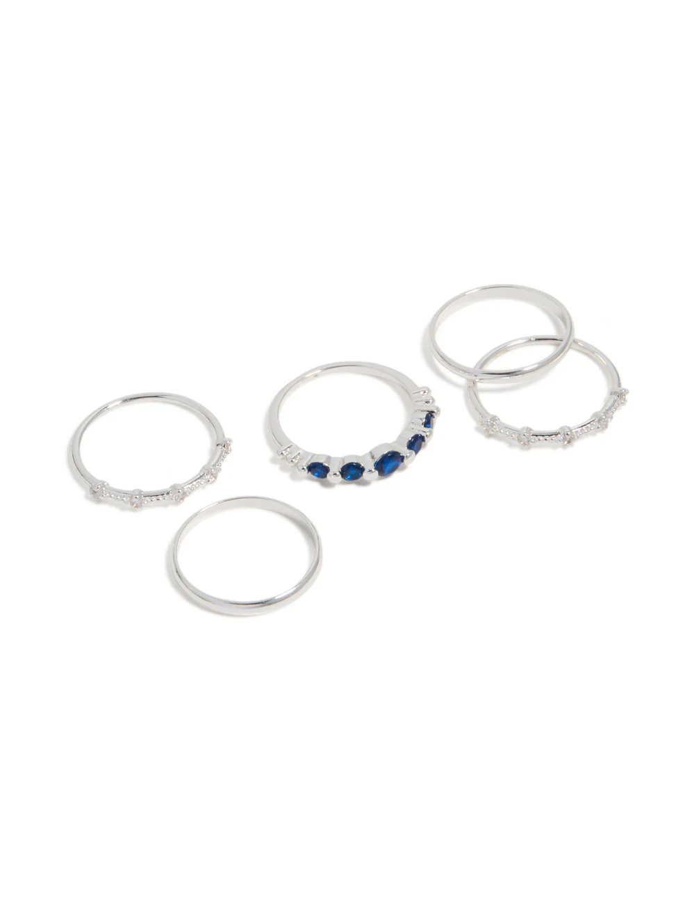 Silver Plated Dainty Cubic Zirconia Stacking Rings 5-Pack