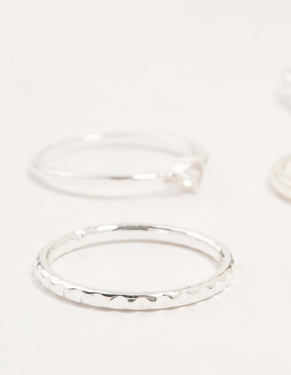 Silver Plated Dainty Diamante Stacking Rings 5-Pack - Image 2