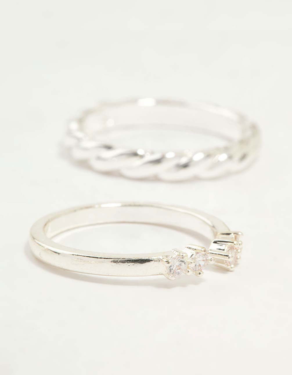 Silver Plated Dainty Diamante Stacking Rings 5-Pack - Image 3