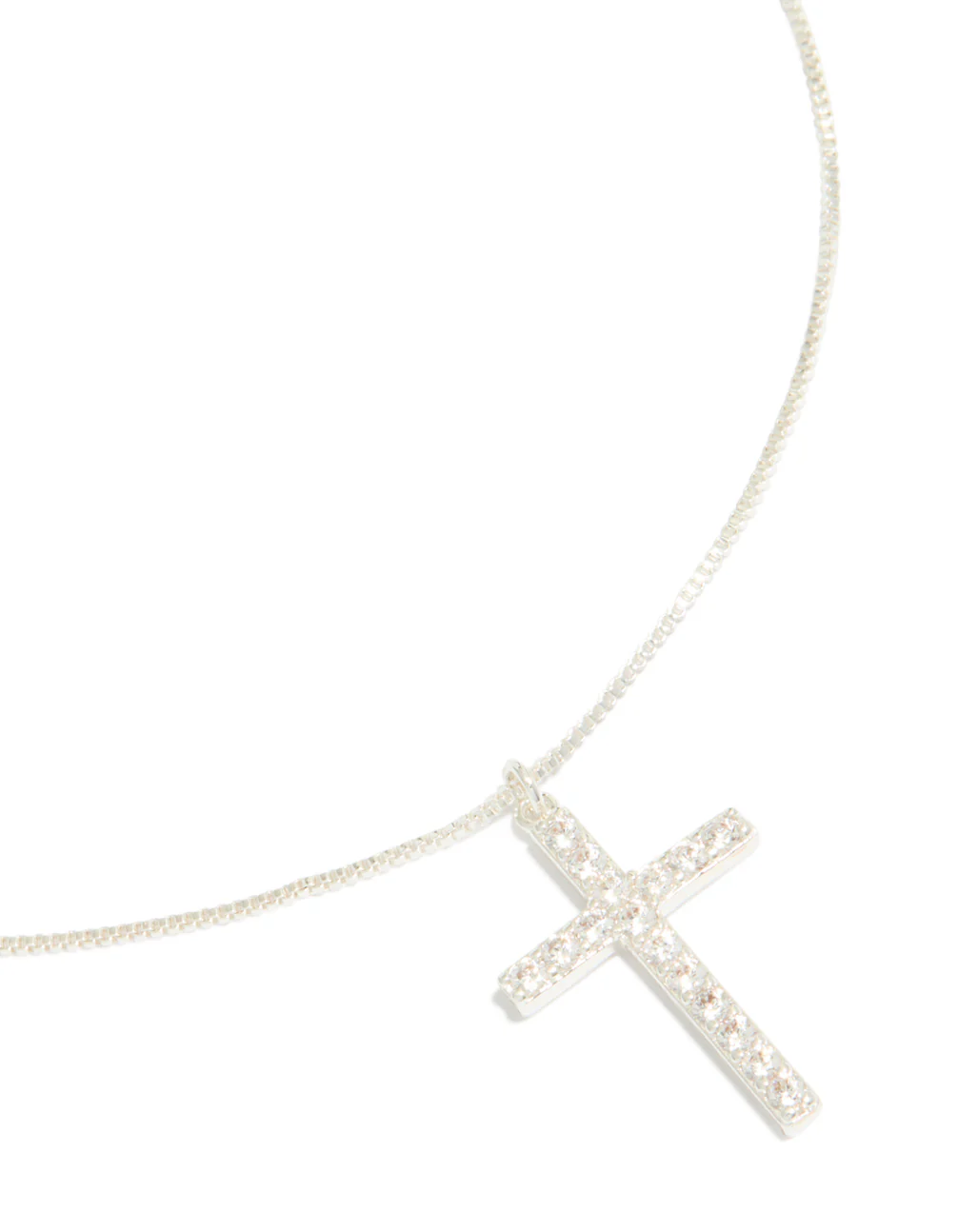 Silver Plated Diamante Cross Fine Chain Necklace - Image 2