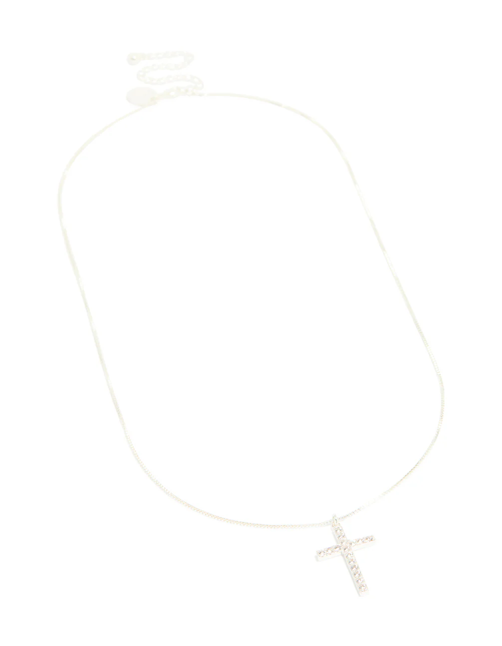 Silver Plated Diamante Cross Fine Chain Necklace - Image 4