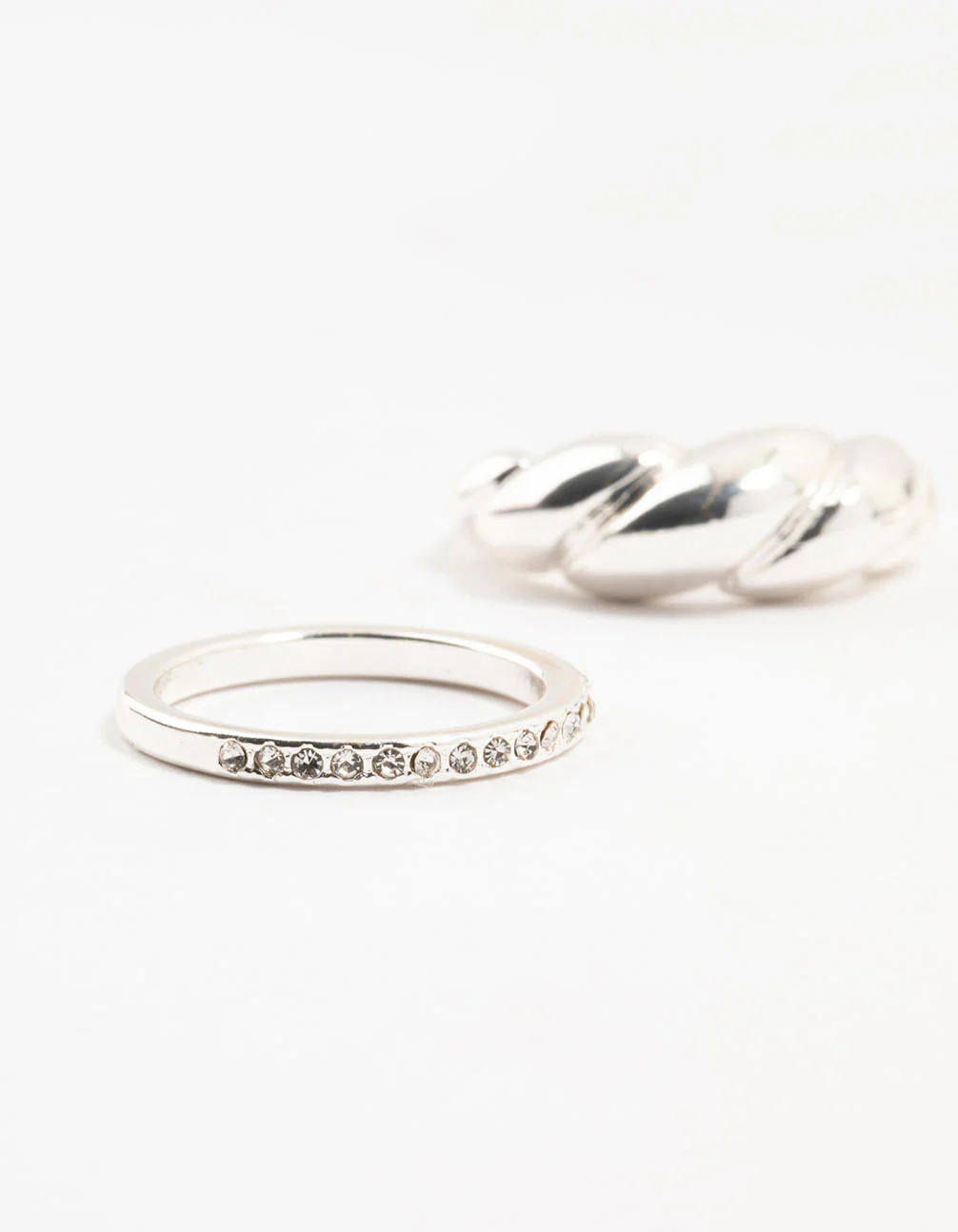 Silver Plated Diamante Twisted Ring Pack - Image 2