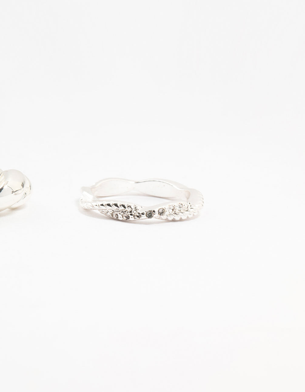Silver Plated Diamante Twisted Ring Pack - Image 3