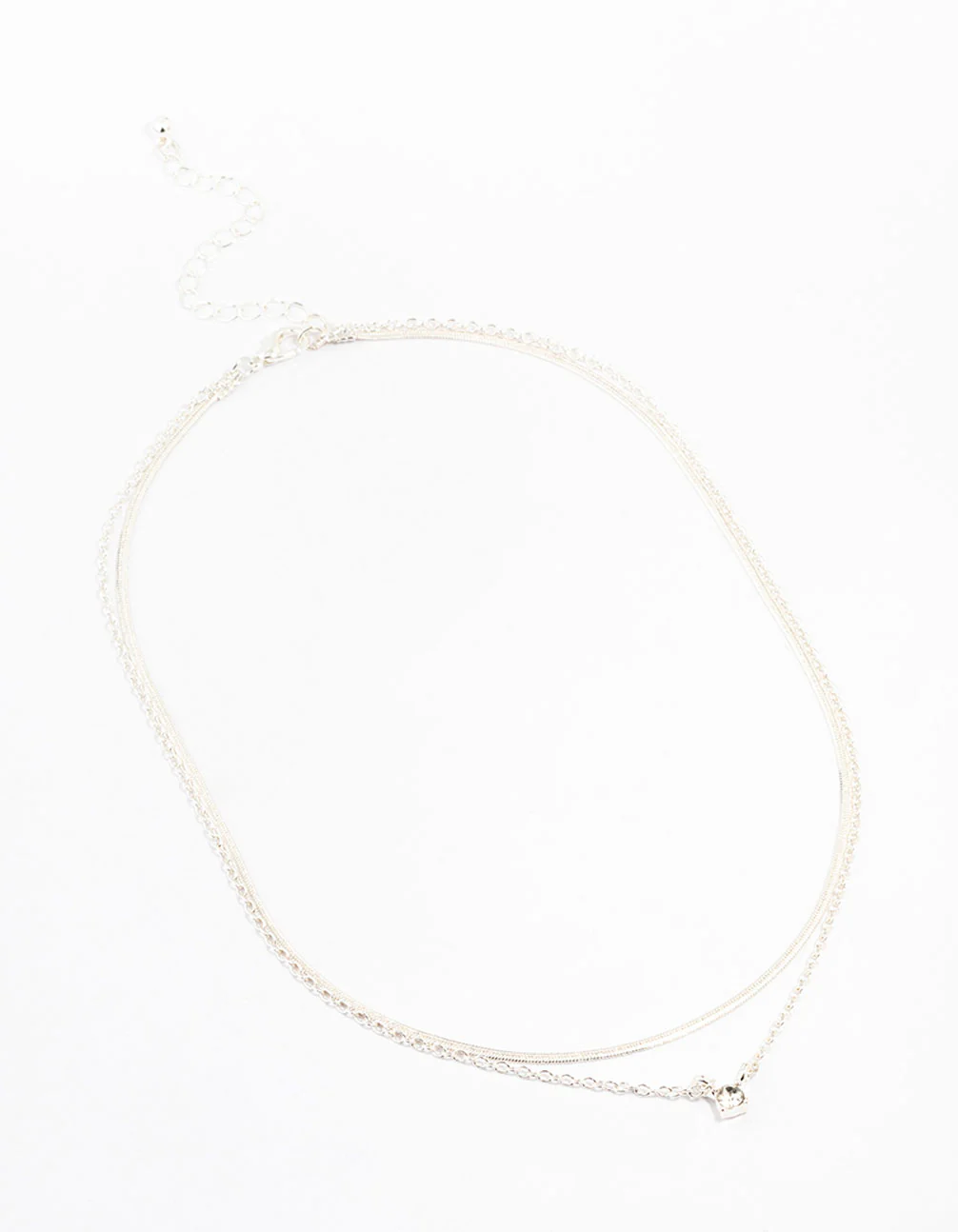 Silver Double Diamante Slinky Chain Layered Necklace - Image 2