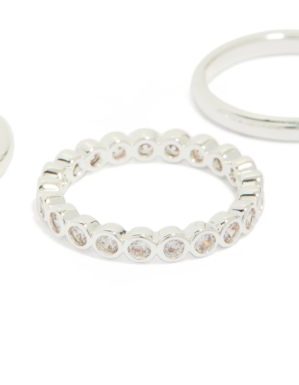 Silver Plated Fine Round Cubic Zirconia Stacking Rings 3-Pack - Image 2