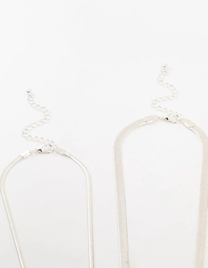 Silver Plated Herringbone Chain Necklaces 2-Pack - Image 3