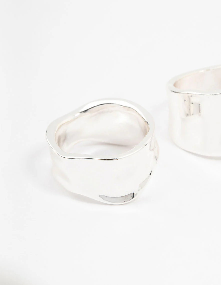 Silver Plated Large Molten Rings 2-Pack - Image 2