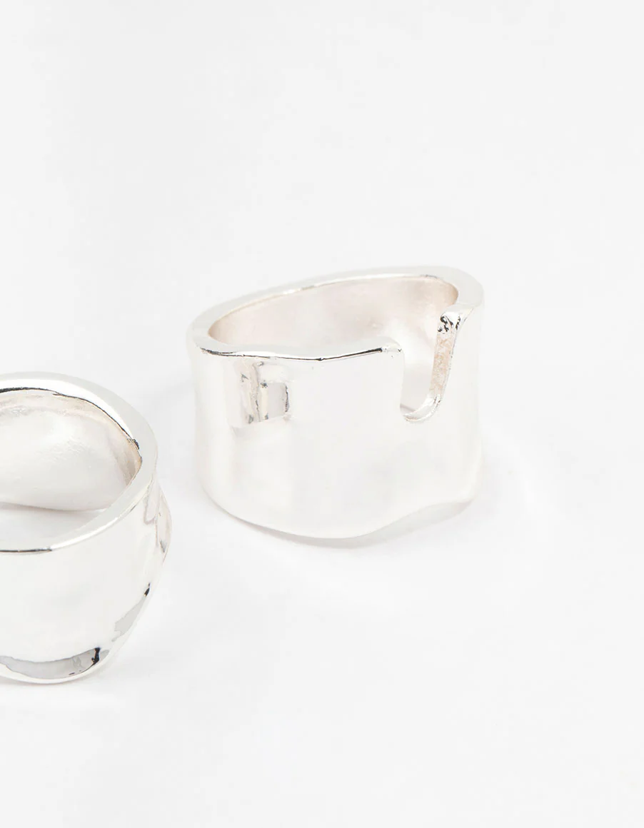 Silver Plated Large Molten Rings 2-Pack - Image 3