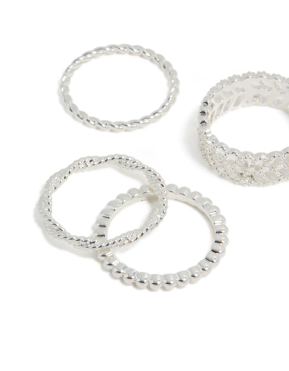 Silver Plated Mixed Textured Rings 6-Pack - Image 2