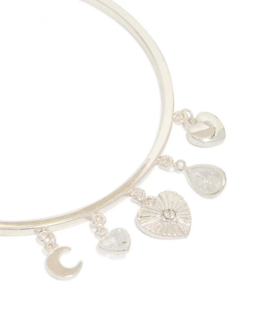 Silver Plated Moon & Heart Charm Toggle Bangle - Image 4
