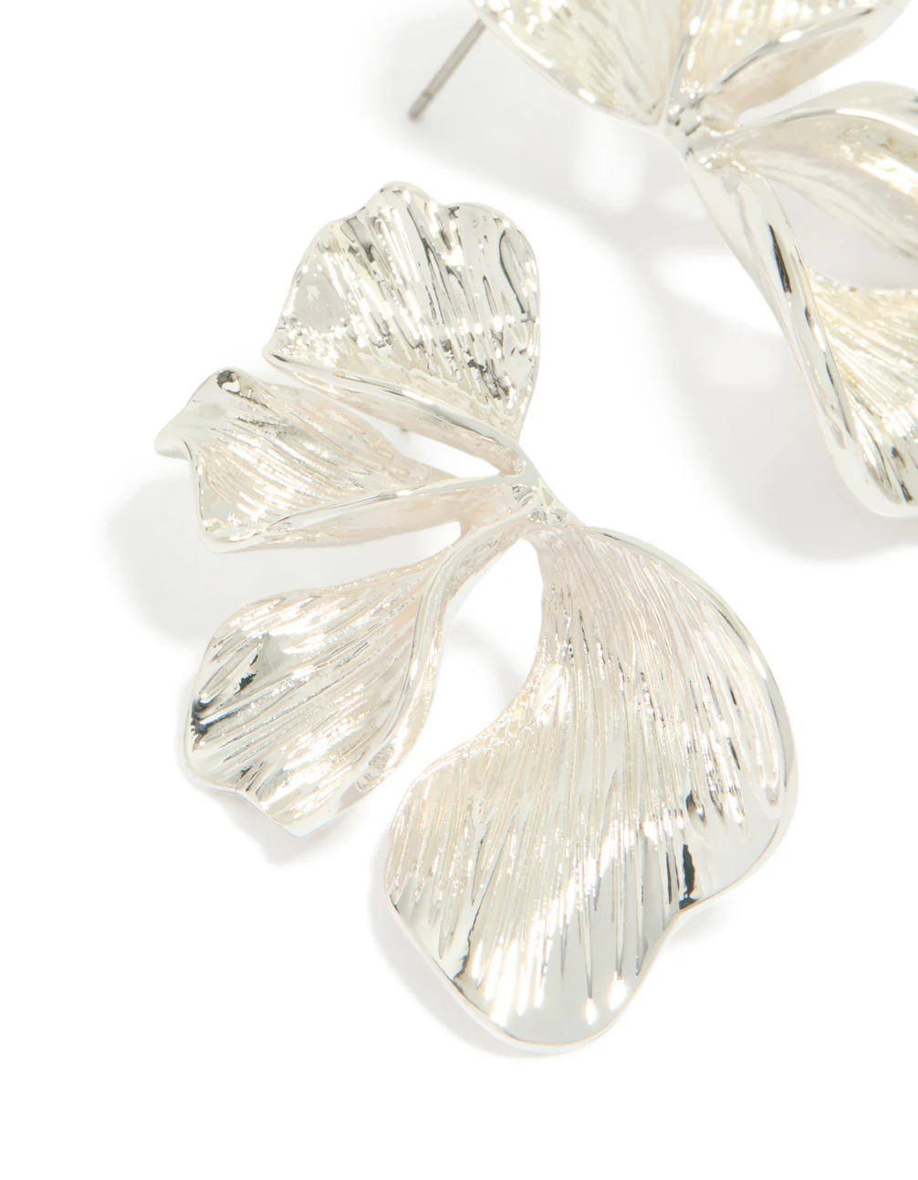 Silver Plated Organic Petal Stud Earrings - Image 4